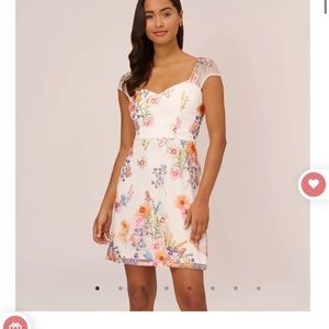 White floral embroidered dress with cap sleeves - adrianna papell